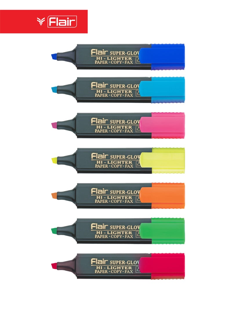 Flair Super-Glow Highlighter Pen, Chisel Tip, Fluorescent Assorted Colors, Pack of 8 - Image 2